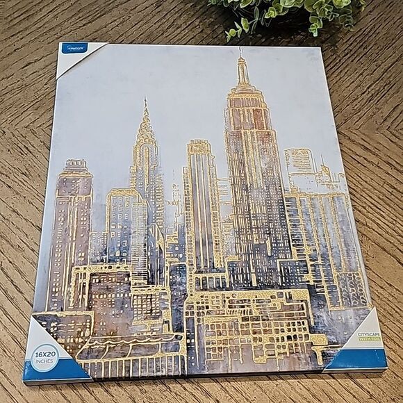 Other - Cityscape wall canvas art gold NWT 16x20 office canvas